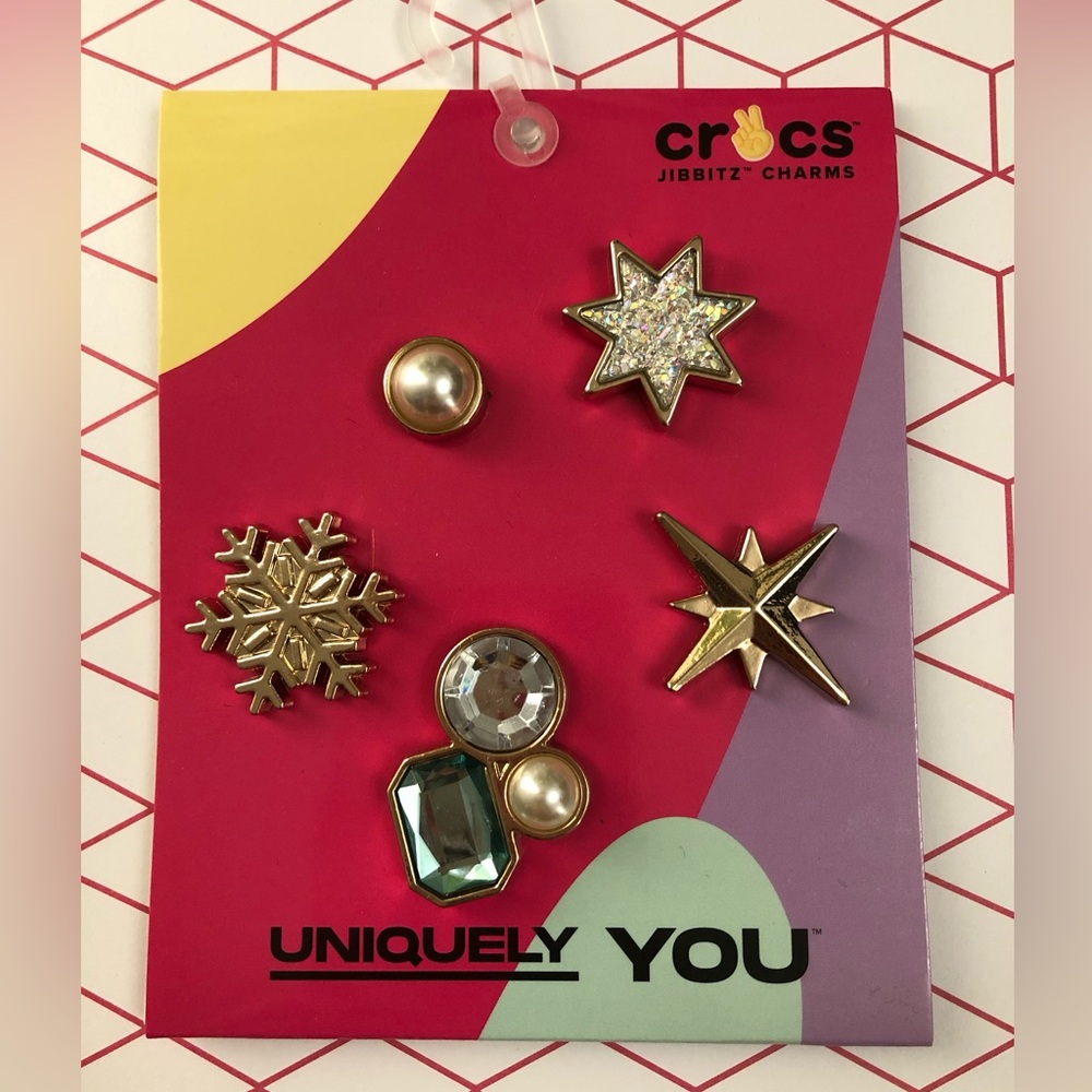 Crocs Embellished Jibbitz Charms Pearl, Starburst, Snowflake (5 charms) NEW